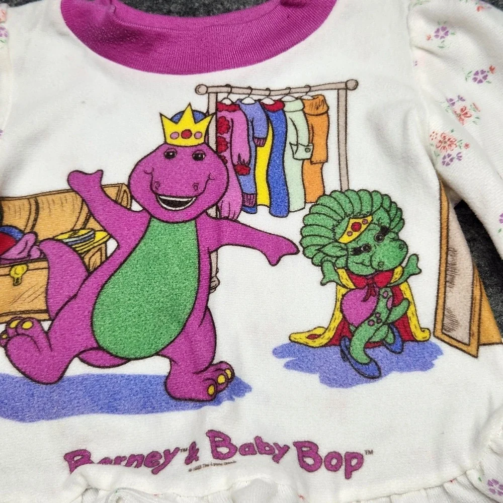 Barney Baby Bop Vintage 1992 Lyons Toddler Girls Sleepwear Pajama PJ Set 4T